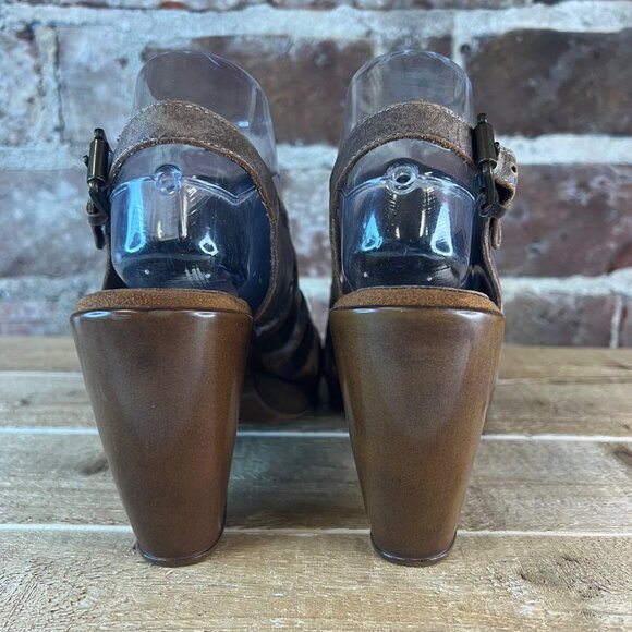 AEROSOLES Open Toe Brown Leather Chunky Block Heel Sandals Sz 8.5 - Picture 7 of 14